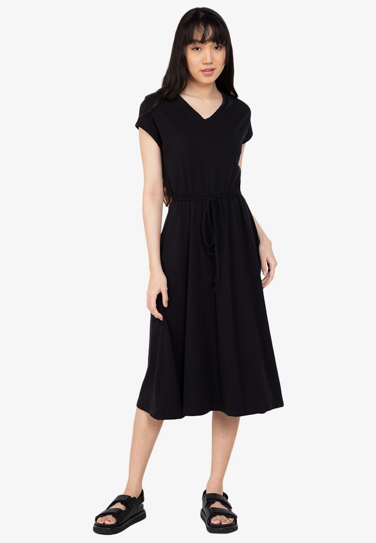 ZALORA BASICS Basic Drawstring Waist Midi Dress