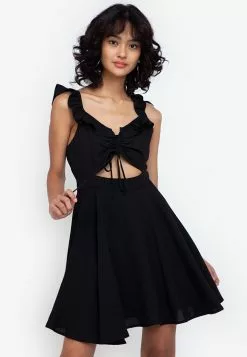 ZALORA BASICS Floral Gather Front Ruffle Mini Dress