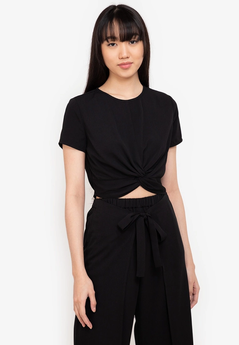 ZALORA BASICS 100% Recycled Polyester Knot Detail Top