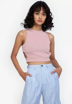 ZALORA BASICS Cut Out Ribbed Sleeveless Top