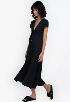 ZALORA BASICS Broderie Detail Knot Front Midi Dress