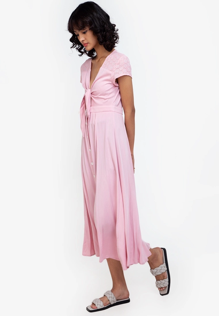 ZALORA BASICS Broderie Detail Knot Front Midi Dress - Billede 4