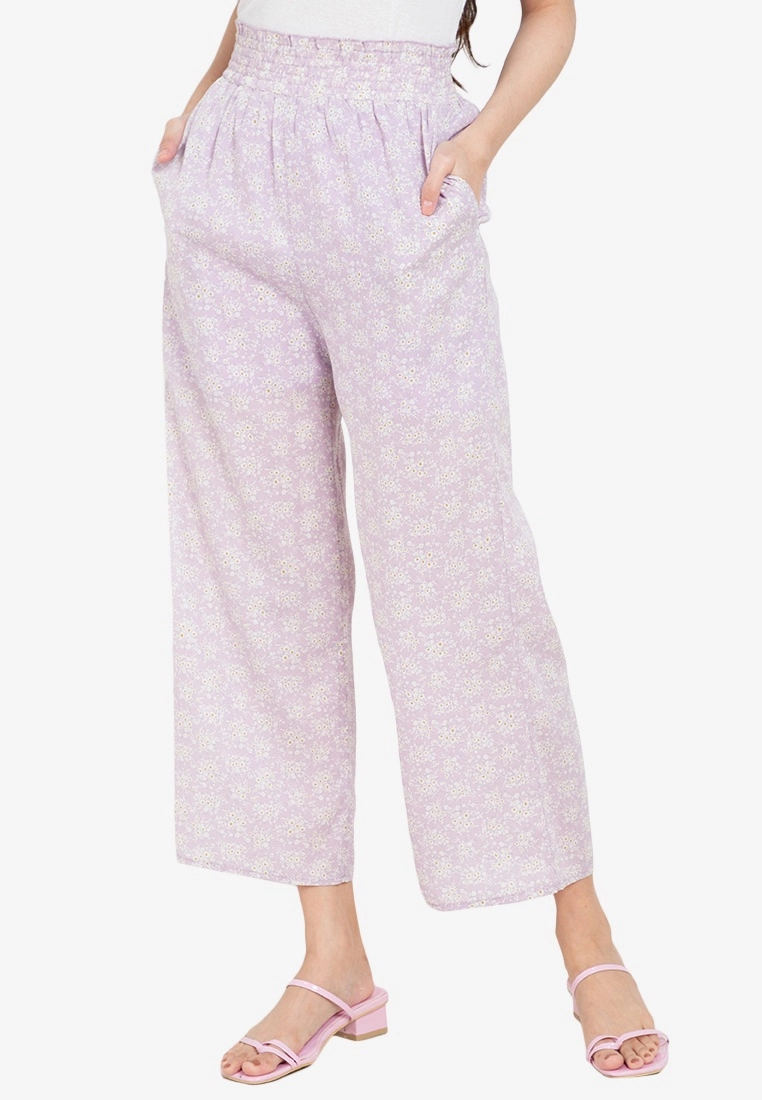 ZALORA BASICS Smocked Waist Palazzo Pants
