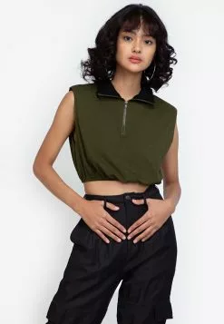 ZALORA BASICS Sleeveless Zip Up Top