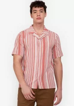 ZALORA BASICS Multi Stripes Camp Collar Shirt
