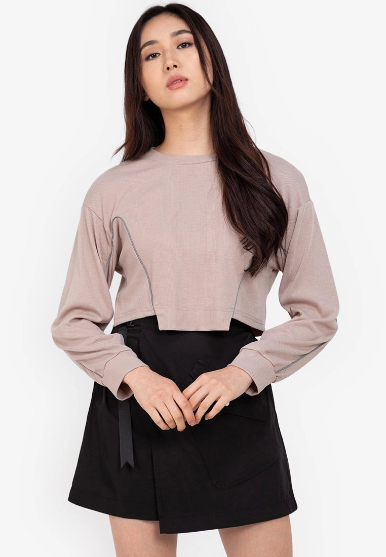 ZALORA BASICS Reflective Piping Boxy Sweatshirt Top