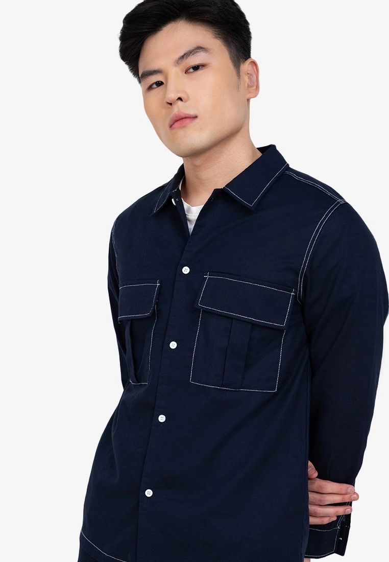 ZALORA BASICS Linen Blend Velcro Pocket Shirt - Billede 3