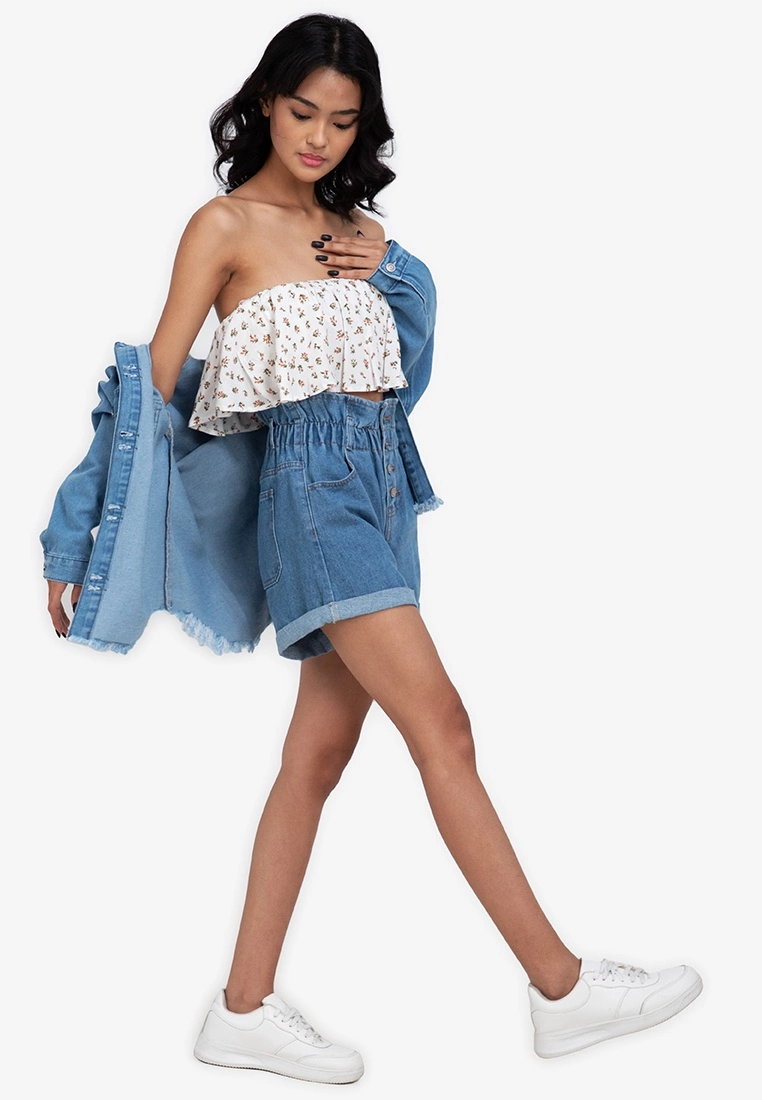 ZALORA BASICS Button Fly Paper Bag Denim Shorts - Billede 4