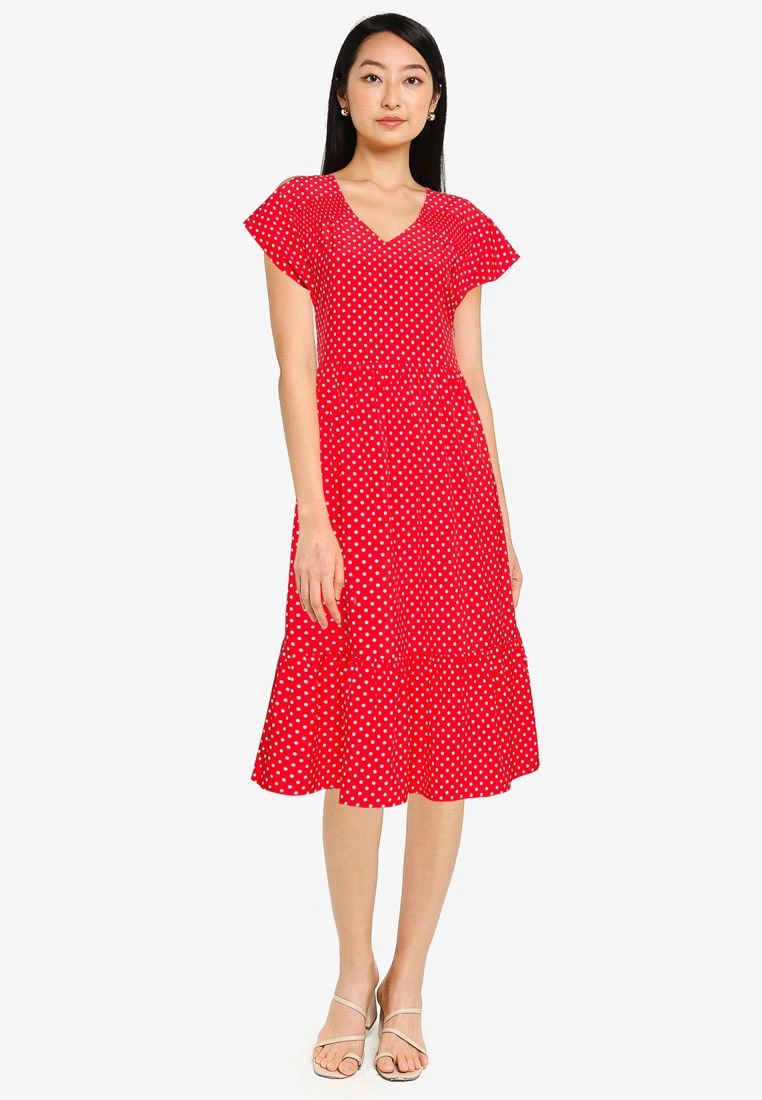 ZALORA BASICS V Neck Fluted Hem Dress