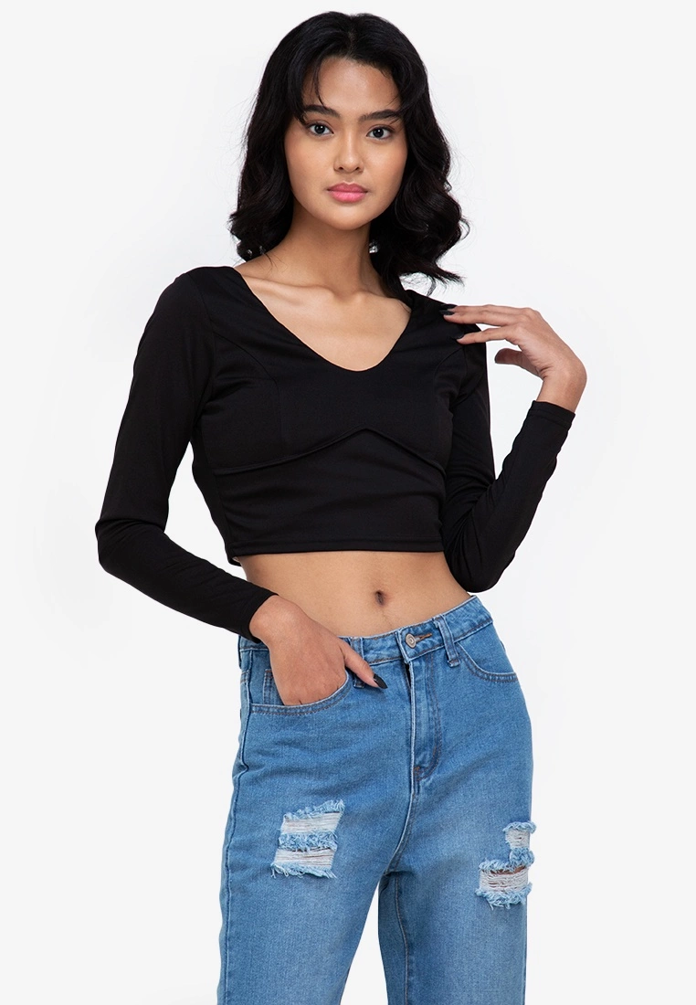ZALORA BASICS Piping Detail Long Sleeve Top