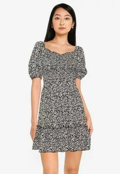 ZALORA BASICS Puff Sleeve Smocking Dress