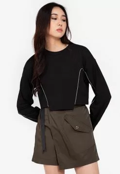 ZALORA BASICS Reflective Piping Boxy Sweatshirt Top