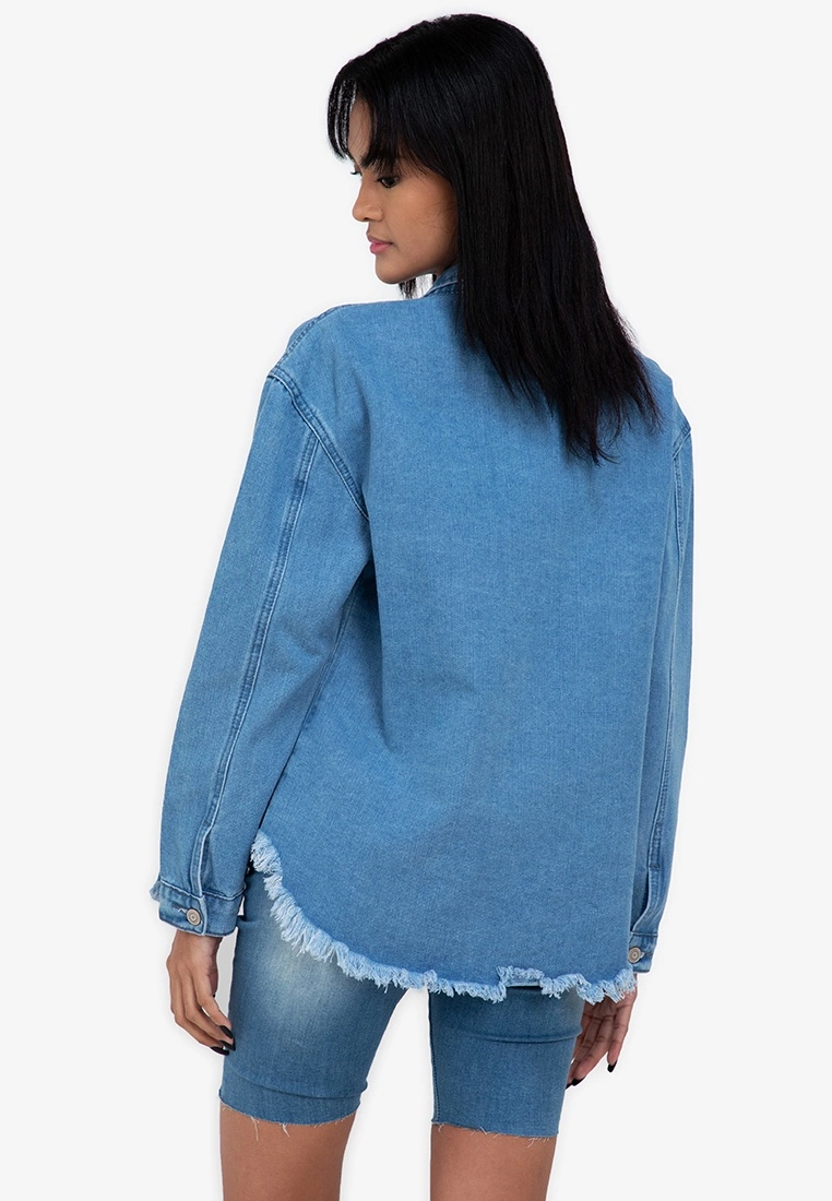 ZALORA BASICS Flap Pocket Split Raw Hem Denim Jacket - Billede 2