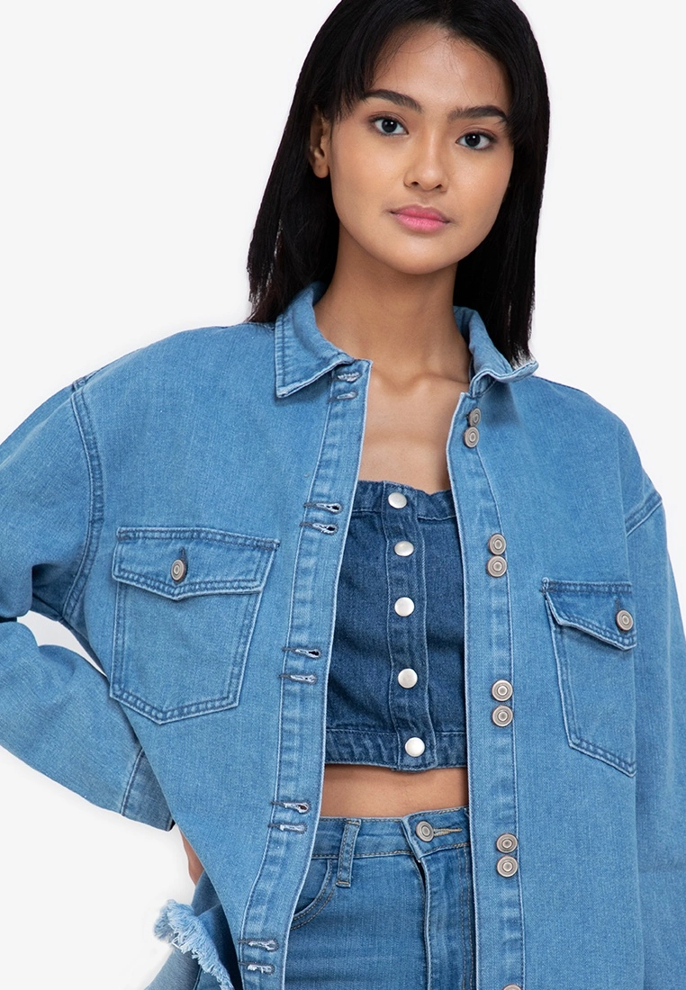 ZALORA BASICS Flap Pocket Split Raw Hem Denim Jacket - Billede 3