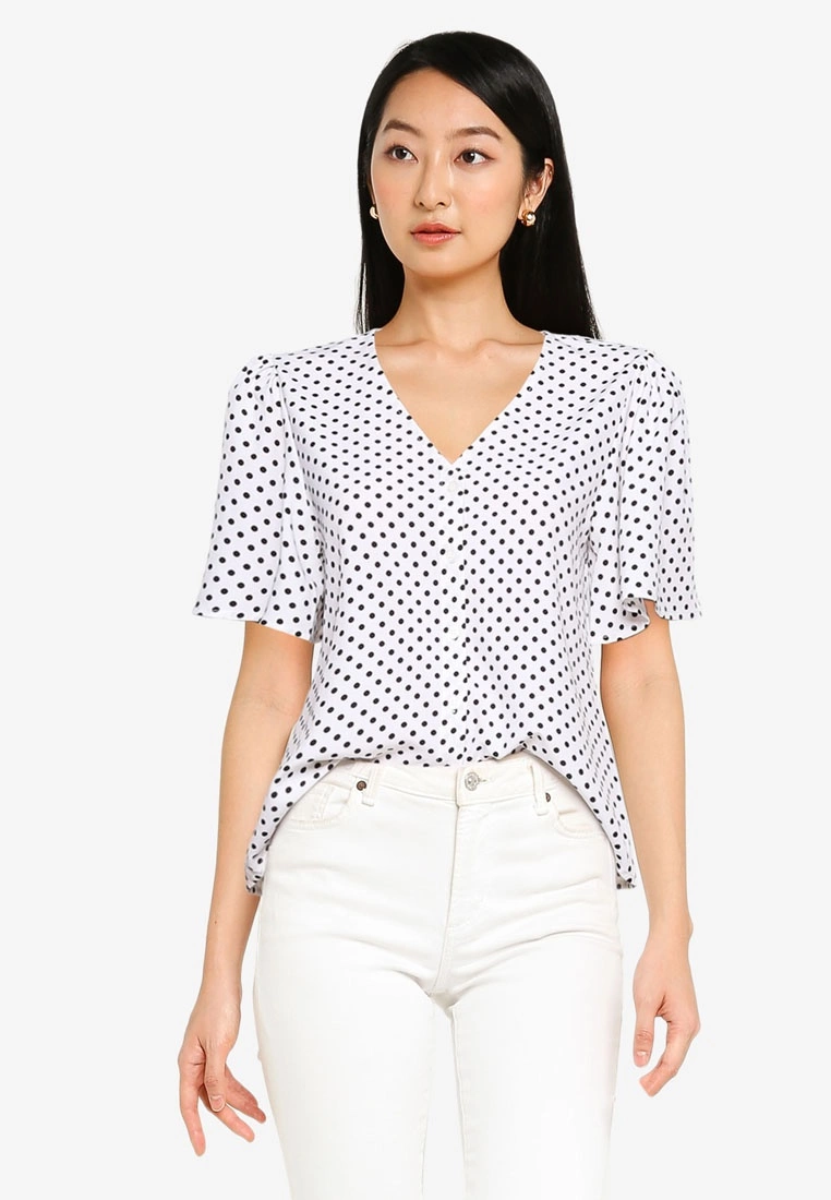 ZALORA BASICS Button Down Frill Sleeves Blouse