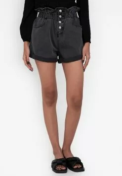 ZALORA BASICS Button Fly Paper Bag Denim Shorts