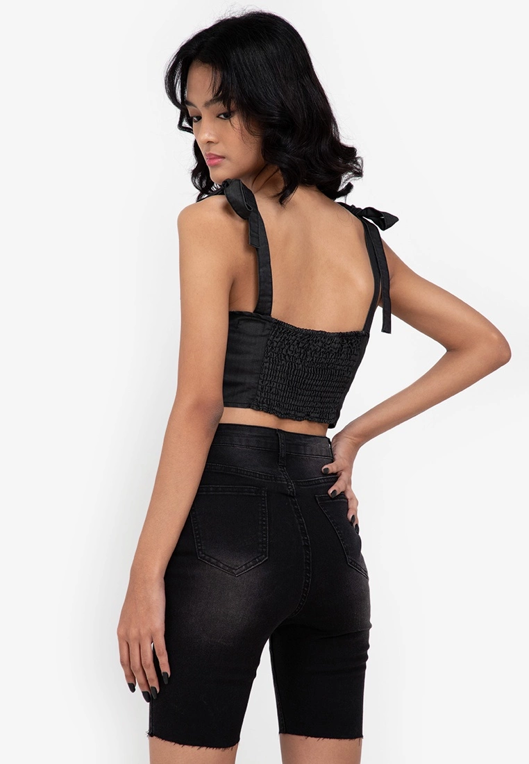 ZALORA BASICS Crop Tie Shoulder Denim Top - Billede 2