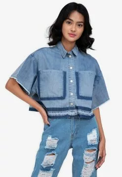 ZALORA BASICS Fray Hem Oversized Denim Jacket