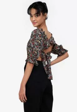 ZALORA BASICS Puff Sleeve Tie Back Top
