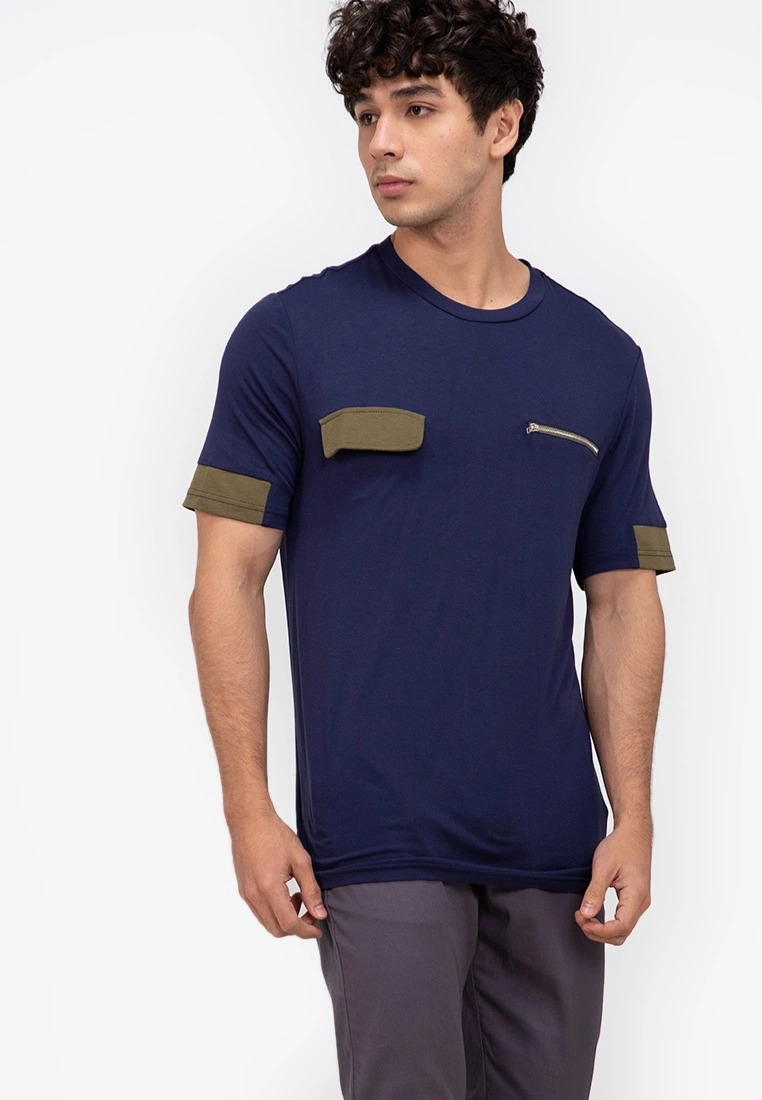 ZALORA BASICS Mix Colour Block Pocket T-Shirt