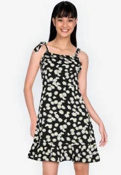 ZALORA BASICS Tie Strap Ruffle Trim Dress