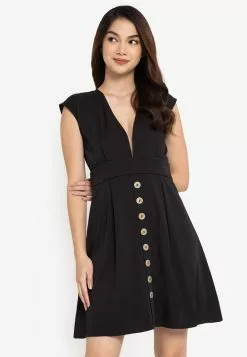 ZALORA BASICS Plunge Neck Tie Back Mini Dress