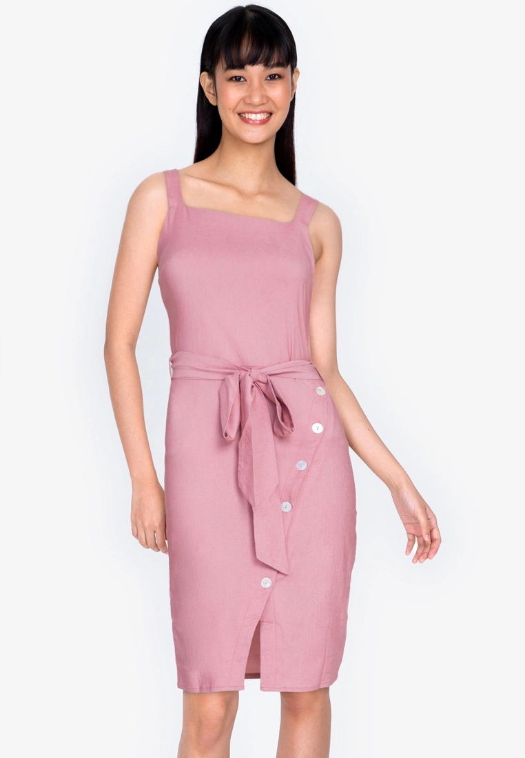 ZALORA BASICS Assymetric Button Down Bodycon Dress