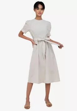 ZALORA BASICS Puff Sleeve Keyhole Back Dress