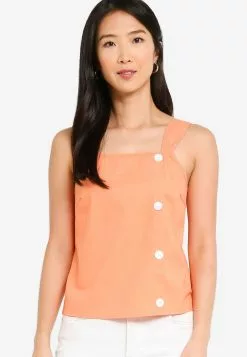 ZALORA BASICS Square Neck Buttoned Detail Crop Top