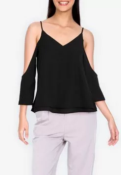 ZALORA BASICS Double Layer Cold Shoulder Top