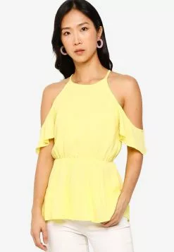 ZALORA BASICS Cold Shoulder Elasticated Waist Top