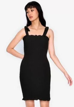 ZALORA BASICS Tie Straps Smocked Mini Dress