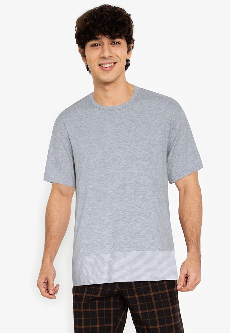 ZALORA BASICS Checked Hem T-Shirt