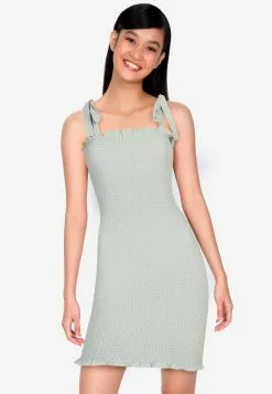 ZALORA BASICS Tie Straps Smocked Mini Dress
