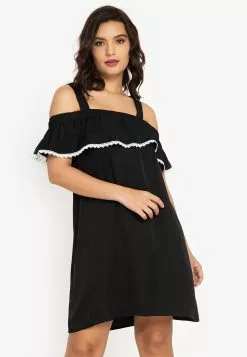 ZALORA BASICS Embroidered Cold Shoulder Mini Dress