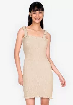 ZALORA BASICS Tie Straps Smocked Mini Dress