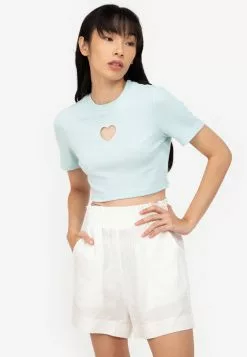 ZALORA BASICS Embroidered Heart Cut Out Top