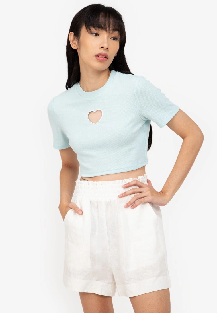 ZALORA BASICS Embroidered Heart Cut Out Top