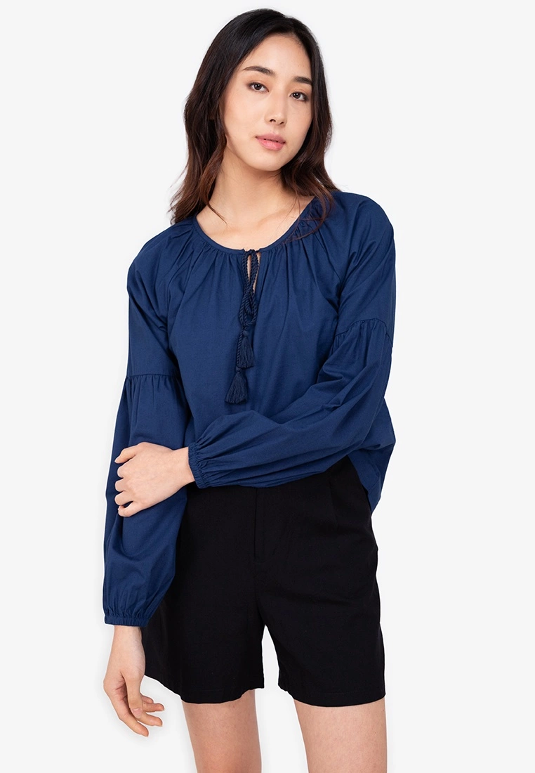 ZALORA BASICS Long Sleeve Peasant Blouse