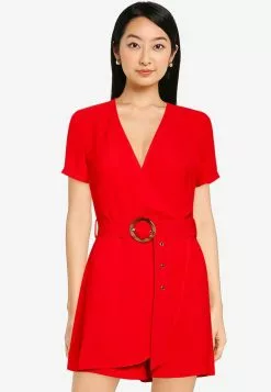 ZALORA BASICS V Neck Wrap Playsuit With Belt