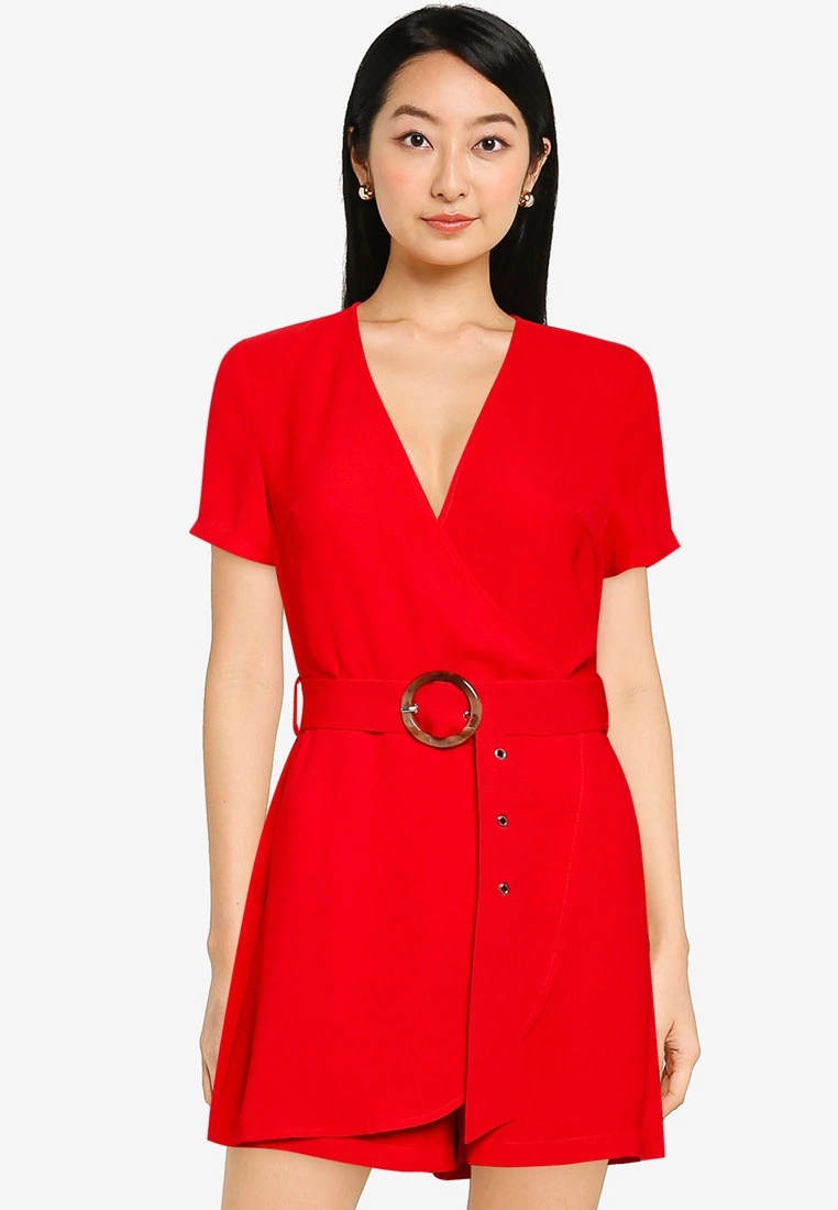 ZALORA BASICS V Neck Wrap Playsuit With Belt