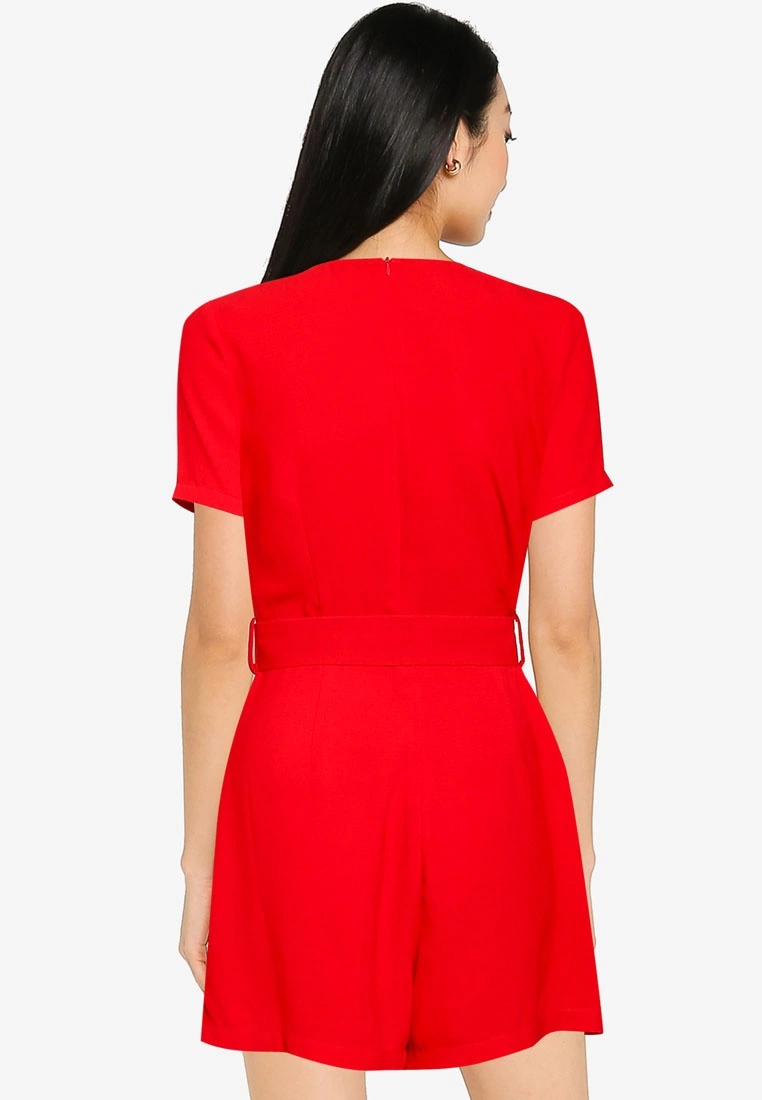 ZALORA BASICS V Neck Wrap Playsuit With Belt - Billede 2