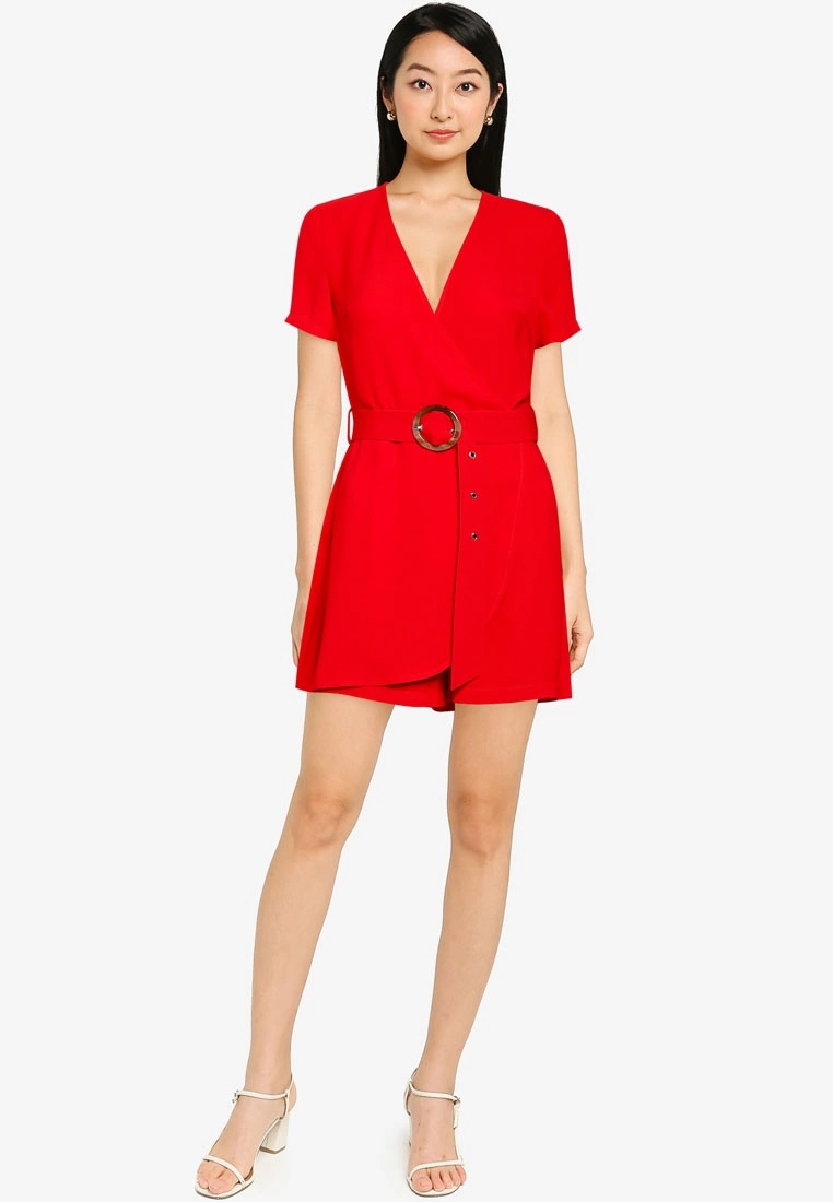 ZALORA BASICS V Neck Wrap Playsuit With Belt - Billede 4