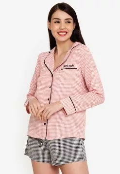 ZALORA BASICS Lounge Contrast Flannel Pyjama Shirt