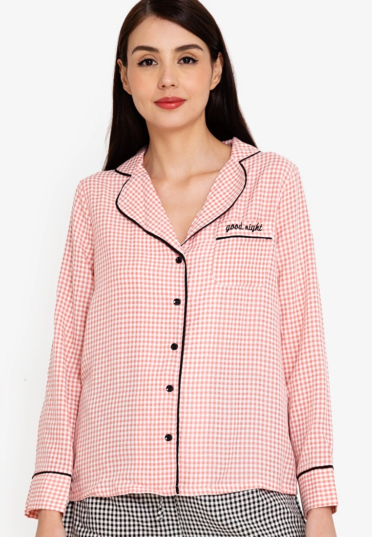 ZALORA BASICS Lounge Contrast Flannel Pyjama Shirt - Billede 3