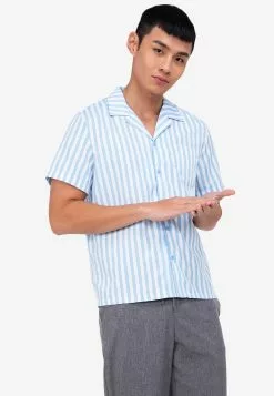 ZALORA BASICS Candy Stripes Camp Collar Shirt