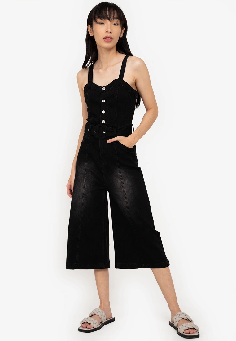 ZALORA BASICS Button Front Culotte Jumpsuit