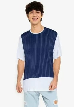 ZALORA BASICS Poplin-Panelled T-Shirt