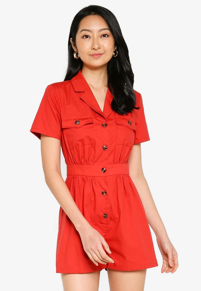 ZALORA BASICS Camp Collar Playsuit