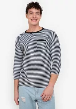 ZALORA BASICS Striped Henley Tee